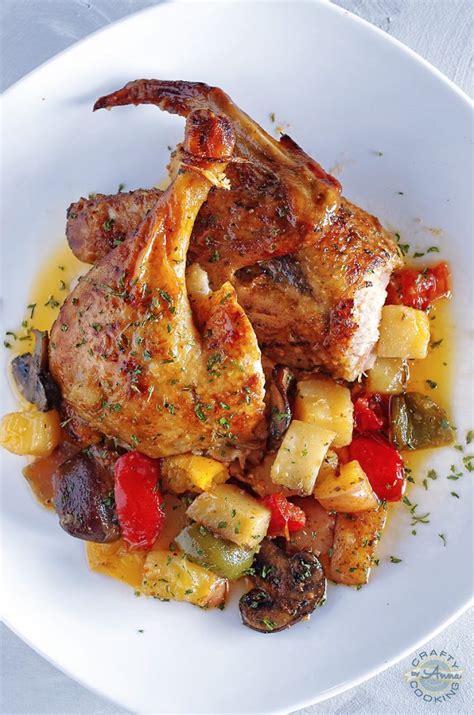 Roasted Duck in Wine with Potatoes, Peppers and Mushrooms!