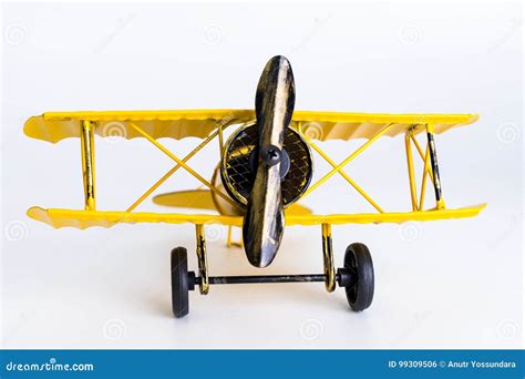 Vintage Yellow Metal Toy Airplane on White Stock Photo - Image of propeller, aircraft: 99309506