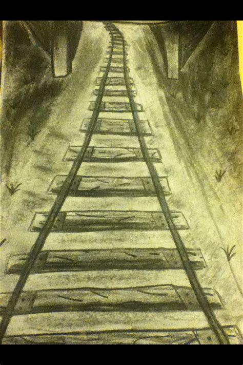 Charcoal drawing of train tracks | Train drawing, Train sketch, Train art