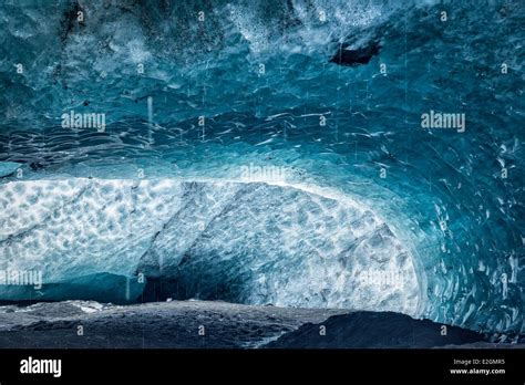 Iceland Sudhurland Solheimajokull ice cave in glacier Stock Photo - Alamy