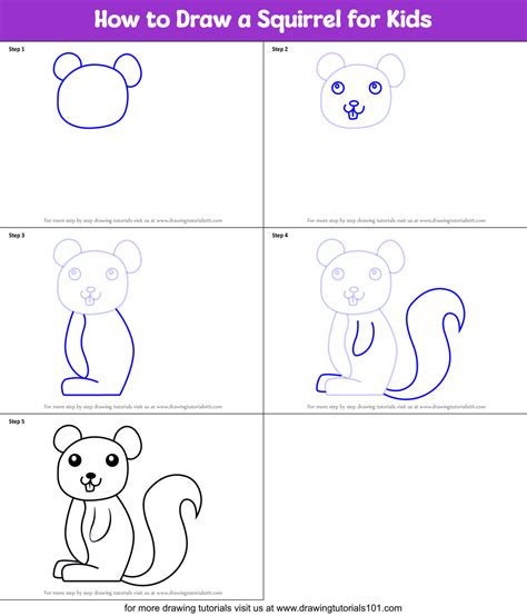 How to Draw a Squirrel for Kids printable step by step drawing sheet : DrawingTutorials101.com