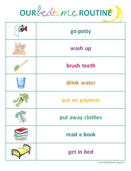 Printable Bedtime Routine Chart For Kids See More on | ToolCharts ...