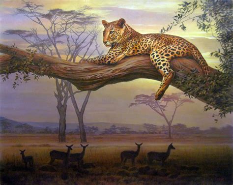 Leopard on the hunt, Safari art, African wildlife painting, Wildlife art, Original oil painting ...