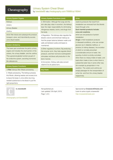 Urinary System Cheat Sheet by bewiebe85 - Download free from Cheatography - Cheatography.com ...