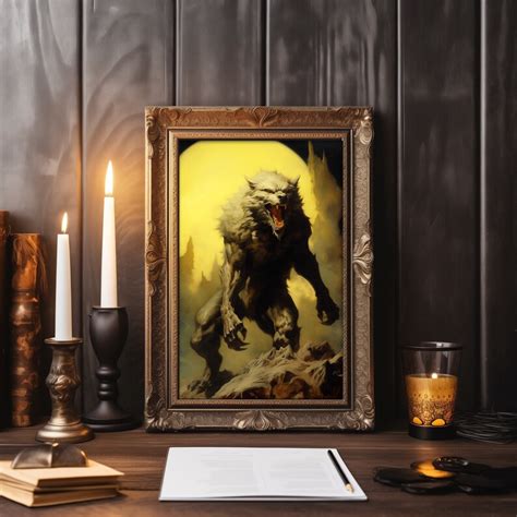 Lycan Werewolf Art Print Wolf Poster Art, Gothic Home Decor, Dark Academia Occult Art, Yellow ...