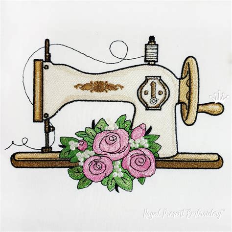 Sewing Machine With Roses Machine Embroidery Design 4 Sizes - Etsy