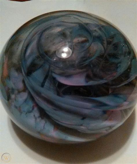 Vintage Spinning Hand blown Art Glass Paperweight signed "G 86" | #1859780765