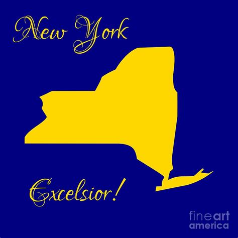 New York Map in State Colors Blue and Gold with State Motto Excelsior Digital Art by Rose ...