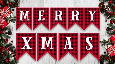 free printable buffalo plaid christmas banner letters - Lovely Planner