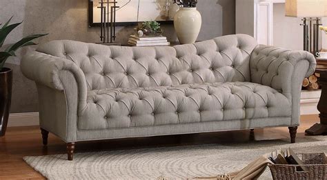 8469-3 Traditional Brown Almond Fabric Sofa Couch Tufting Rolled Arm | Tufted sofa, Brown living ...