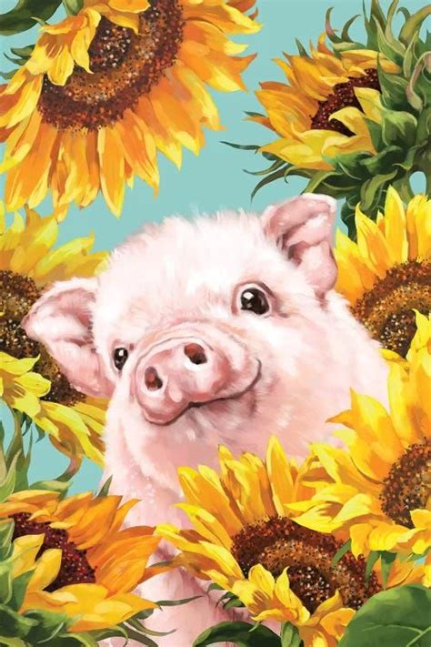 Baby Pig With Sunflower Art Print by Big Nose Work | iCanvas ...