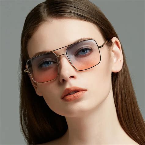 Classic Gradient Sunglasses Alloy Frams Women Eyeglasses Square Shape ...