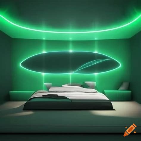 Futuristic bedroom with green lighting on Craiyon