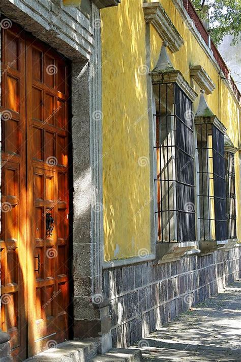 Ancient House with Balconies in Coyoacan, Mexico City. Stock Image ...