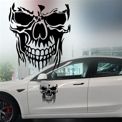 Amazon.com - JINYUNDUOSP 3D Skull Car Hood Decals Laser Skull Car ...