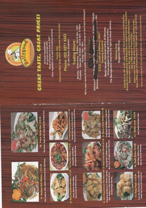 Menu at Bellygood fast food, Singleton