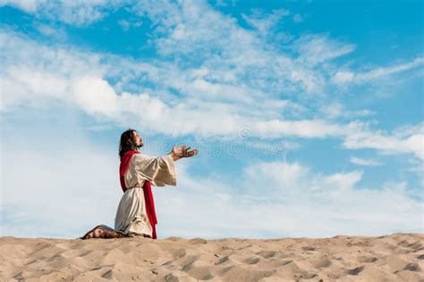 Jesus Praying on Knees in Desert Stock Image - Image of adult, sandy: 196967833