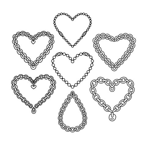 Set of black heart created from chains isolated on white background ...