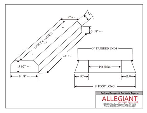 Allegiant Precast | Parking Bumper Tapered Concrete Cutsheet