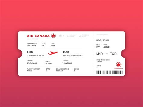 Created a quick boarding pass design for a flight with Air Canada ...