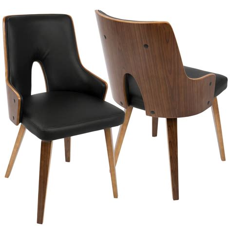Lumisource Stella Mid-Century Walnut and Black Modern Dining Chair Faux Leather (Set of 2)-CH ...