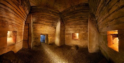 A panorama of the interior of Maeshowe, a 4800 year old chambered burial cairn on the island of ...