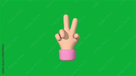 Emoji style peace out hand gesture animation isolated on chroma key ...