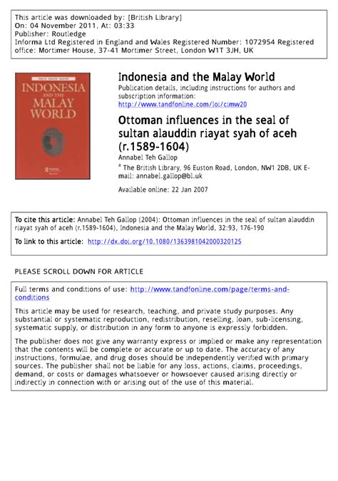 (PDF) Ottoman influences in the seal of Sultan Alauddin Riayat Syah of Aceh (r.1589-1604)