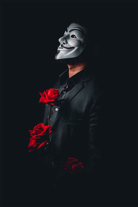 Anonymous, mask, roses, flowers, dark, HD phone wallpaper | Peakpx