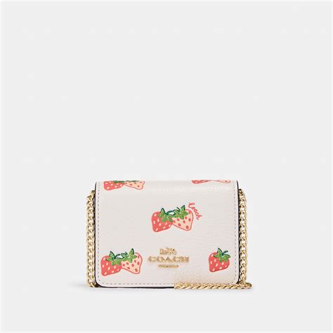 Coach Mini Wallet On A Chain With Strawberry Print In White | ModeSens