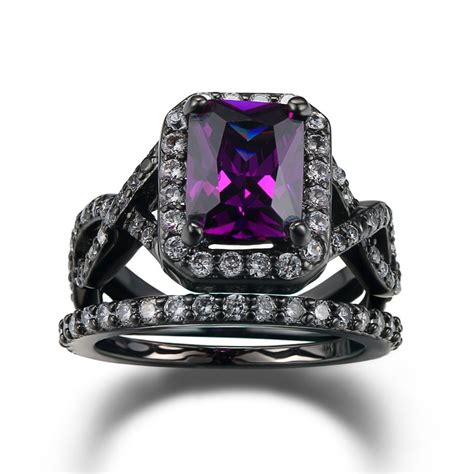 Purple Diamond Engagement Ring Set Caymancode | Fashion rings, Purple ...