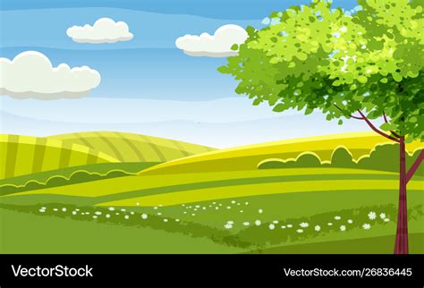 Felds and hills rural landscape cartoon Royalty Free Vector