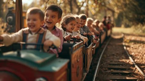 Premium Photo | Children Riding on a Small Train at the Amusement Park ...