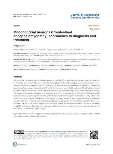 (PDF) Mitochondrial neurogastrointestinal encephalomyopathy: approaches to diagnosis and treatment