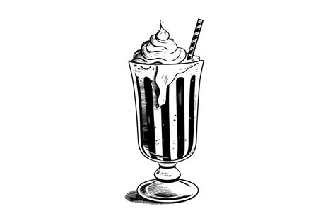 Chocolate milk shake sketch engraving vector illustration. Black and ...