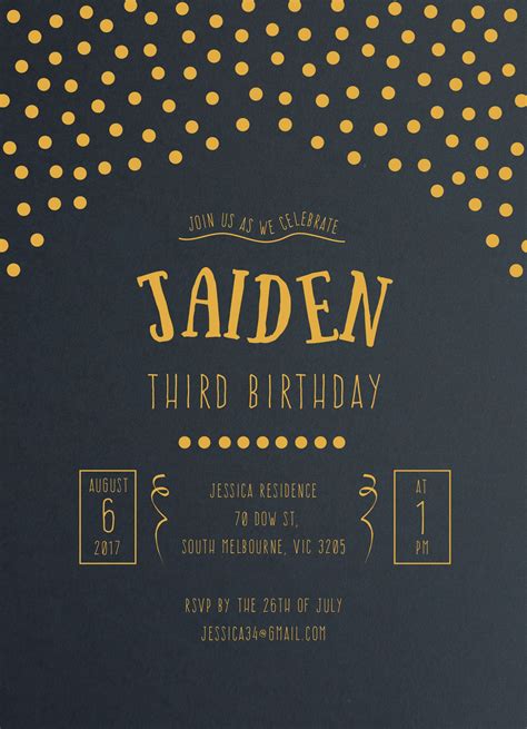 Funky Foil Birthday Invitation card with Gold Foil for print. 2nd Birthday Invitations, Third ...