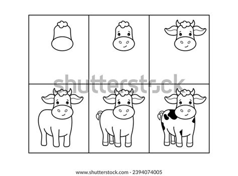 Cow Step By Step Drawing Coloring Stock Vector (Royalty Free ...