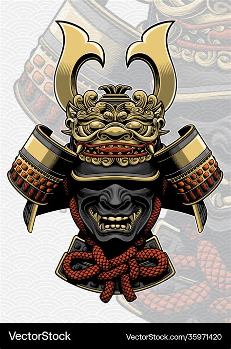 Samurai helmet with dragon face accessories Vector Image