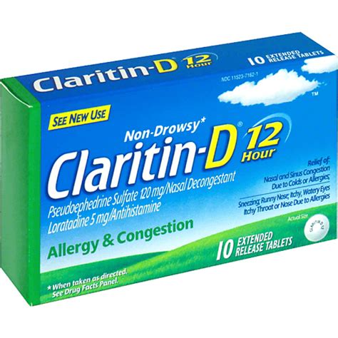 Claritin-D® 12 Hour Non-Drowsy Allergy and Nasal Congestion Tablet, 10 ...