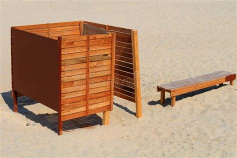 Wooden beach locker room stock image. Image of sand, laths - 51249367