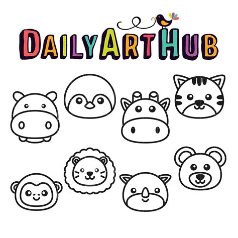 Cute Animals Head Outline Clip Art Set – Daily Art Hub // Graphics ...