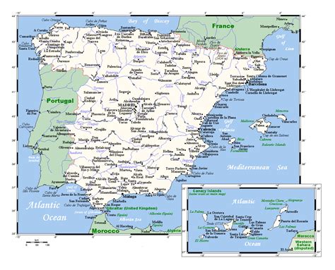 Large map of Spain with major cities | Spain | Europe | Mapsland | Maps ...