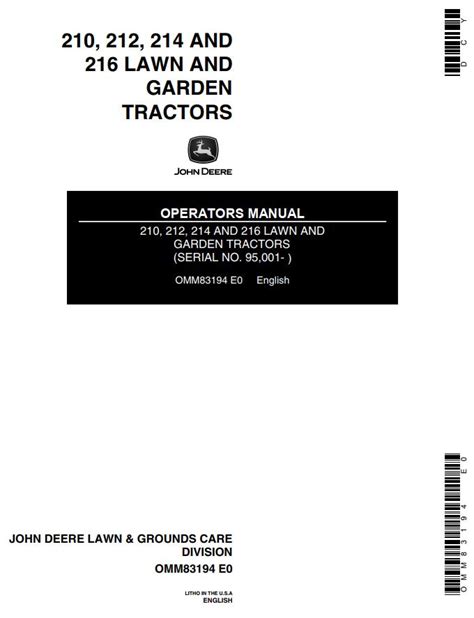 John Deere Tractor 210 212 214 216 Operators Manual PDF