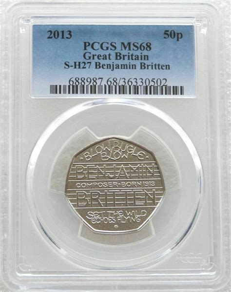 2013 Benjamin Britten 50p Brilliant Uncirculated Coin PCGS MS68