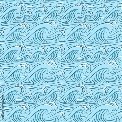 Ocean waves oriental seamless pattern. Japanese seamless background with sea waves. Vector ...