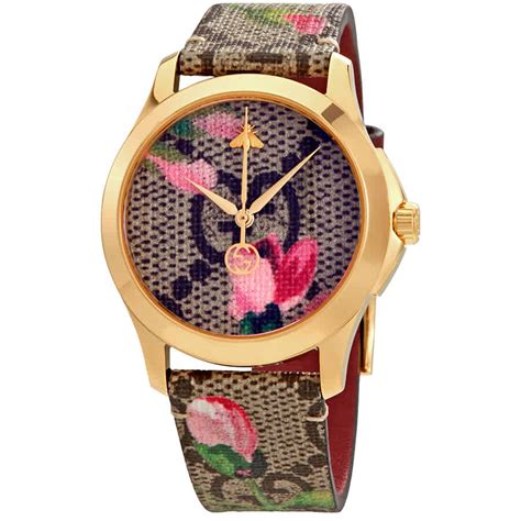 Gucci G-Timeless Pink Blooms Print Dial Ladies Watch YA1264038 | eBay