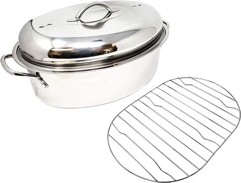 Amazon.com: Stainless Steel High Dome Turkey Roaster Pan With Lid & Wire Rack for Roasting Meat ...