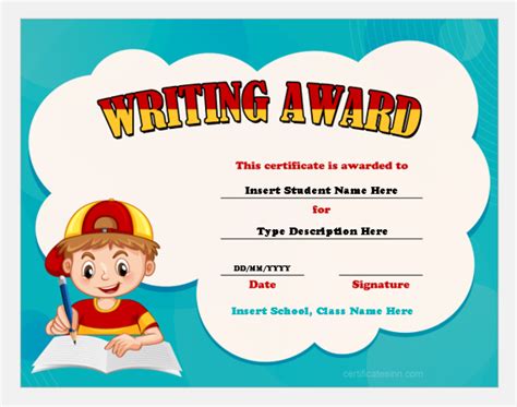 Writing Award Certificate Templates for Word | Editable