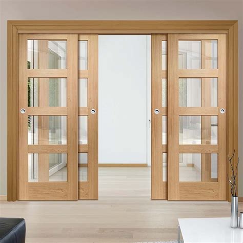 Thruslide Shaker Oak 4L - 4 Sliding Doors and Frame Kit - Clear Glass ...