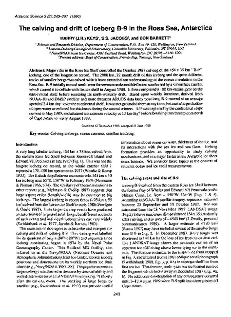 (PDF) The calving and drift of iceberg B-9 in the Ross Sea, Antarctica ...